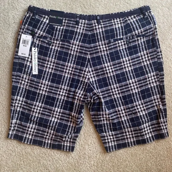 Paisley & Gray Navy and Red Plaid Flat Front Men’s Shorts - Picture 2 of 3